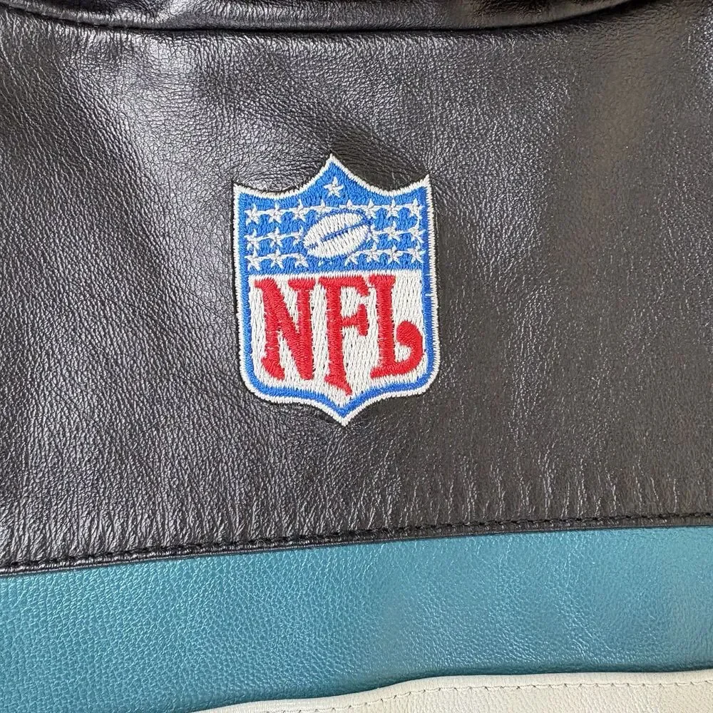 Vtg. 90s Reebok NFL Jacksonville Jaguars Large Leather Bomber Jacket Zip Boxy